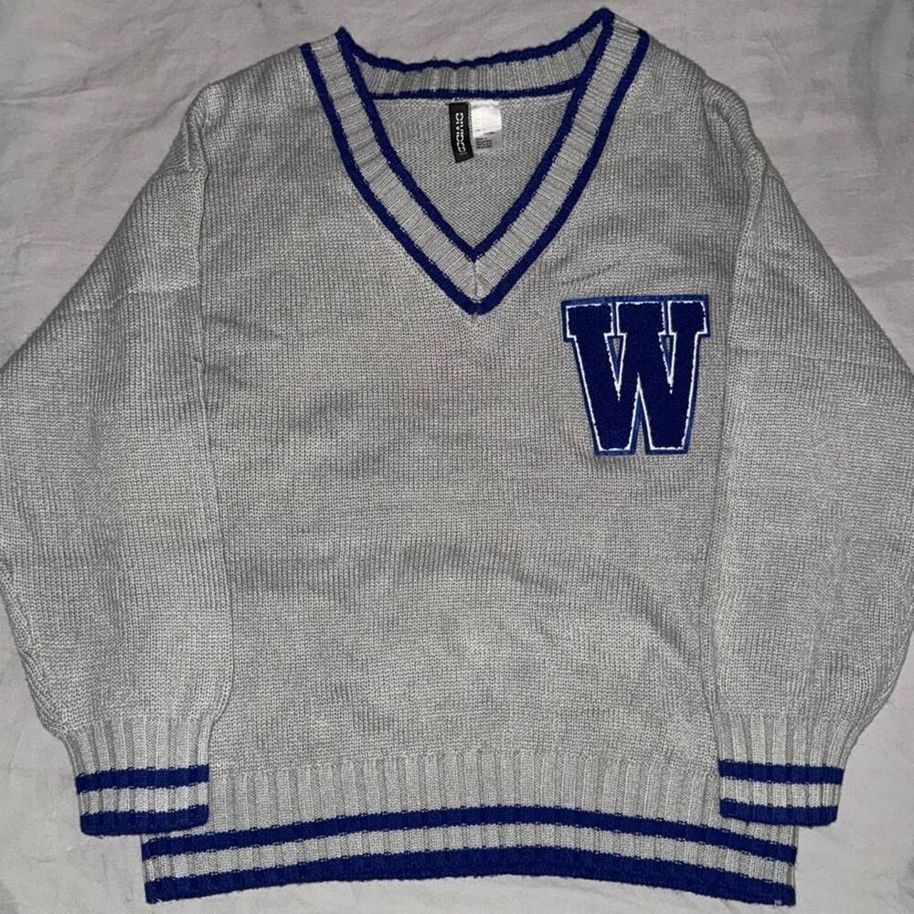 H-m Women's Grey and Blue Jumper